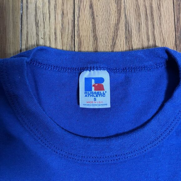Vintage Russell Athletic Waldron Mercy Blue T-Shirt Sz Small 1990’s Made In USA - Picture 2 of 5
